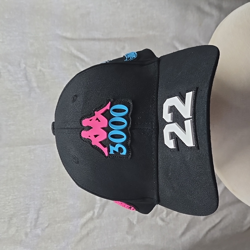 Kappa Black Ball Cap, Pink/Blue 3000 Patch, White 22 On Brim,